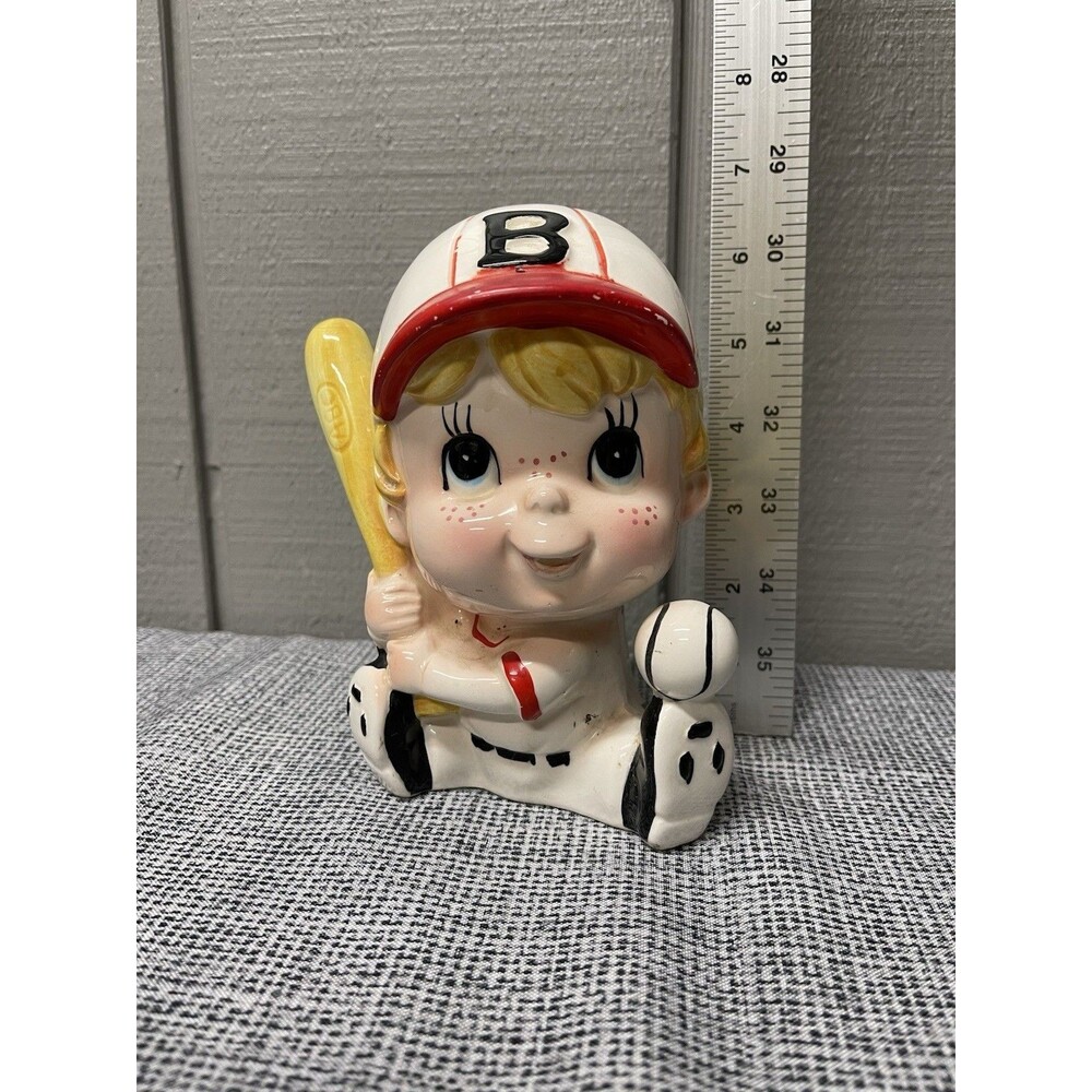 Vintage Ceramic Boy Baseball Planter Figure-Japan-Good Condition